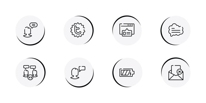 email outline icon set featuring chief, tweet, pop up, bubble speech icons.