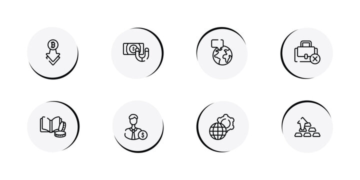 investing outline icon set featuring decline, retention, breaking, unemployed icons.