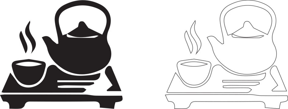 Cloud database server stack connected to network hub icon set, solid black silhouette and thin line art outline style, vector illustration.
