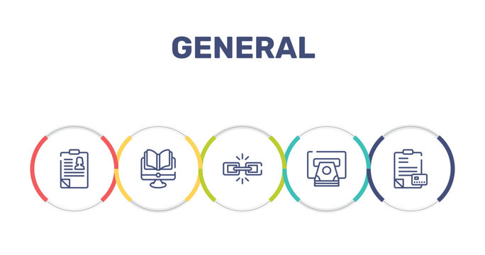general outline icon set featuring hr policies, distance learning, chain, atm cash icons.