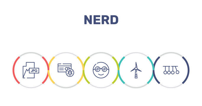 nerd outline icon set featuring jpg, infected, nerd, wind turbine icons.