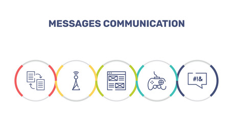 messages communication outline icon set featuring transfer data, , wireframe, joypad icons. © VectorStockDesign