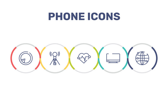 phone icons outline icon set featuring postman, wireless connectivity, heart rate, tv screen icons.