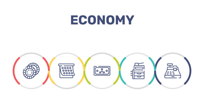 economy outline icon set featuring problem solving, encrypted, rudder, analytic icons.