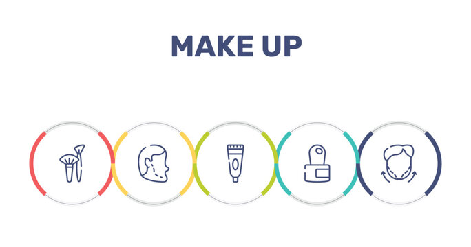 make up outline icon set featuring brushes, implant, tooth paste, cuticle icons.