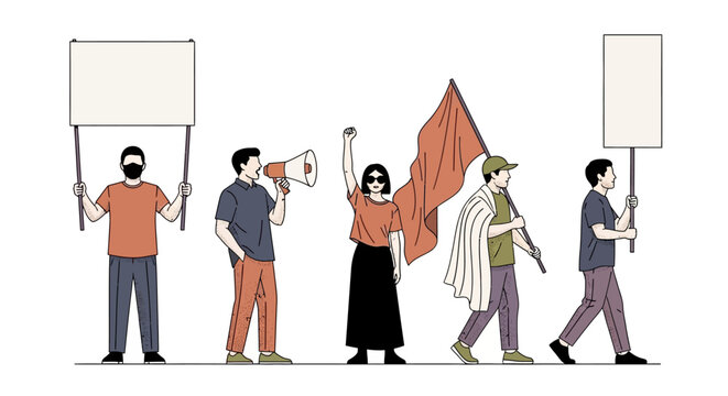 diverse group of protesters holding signs and flag social activism