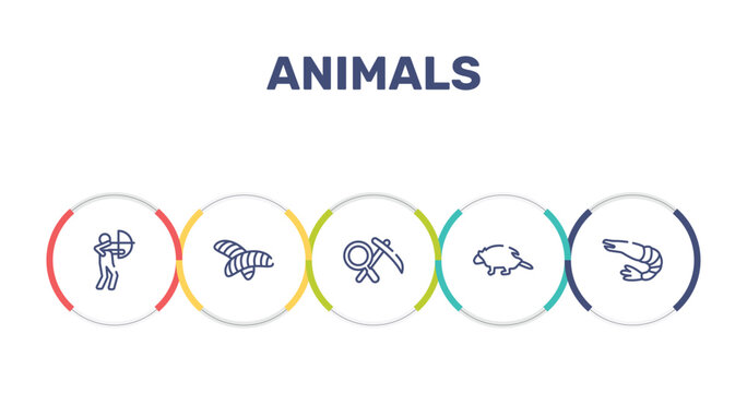 animals outline icon set featuring hunter, null, geology, porcupine icons.