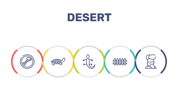 desert outline icon set featuring no cut, tortoise, lizard, fence icons.
