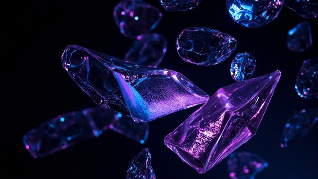 Cyber Glass Liquid Acrylic Purple Blue Glow on Black Tech Background