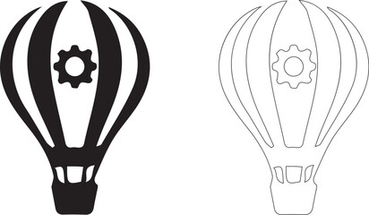 Naklejka premium Hot air balloon icon with gear symbol for creative process innovation filled and line art styles