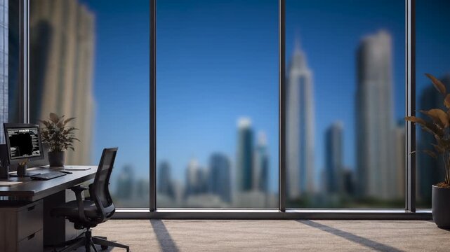 Interior skyscraper office background long shot