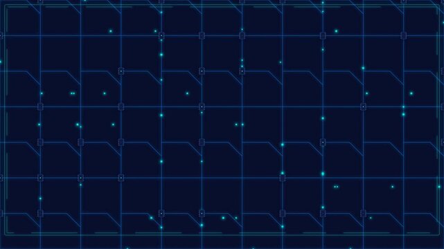 Dynamic motion animation of interconnected digital grid with glowing points and lines illustrating technological networks and data flow in a futuristic digital environment.