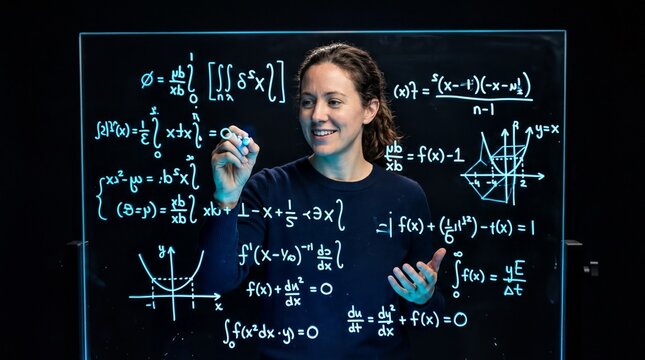 online education methods, a focused tutor uses a glowing lightboard to explain calculus concepts