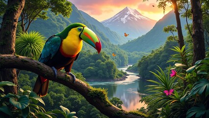 Obraz premium Colorful Toucan in Rainforest