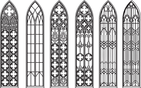 Vintage Cathedral Glass Frames and Church Window Outline Vectors
