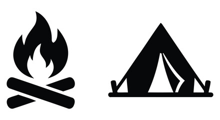 Camping icons with campfire and tent © ROBIN