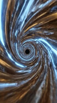Swirling cosmic vortex with golden and blue light trails