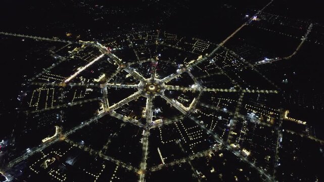 Aerial Drone  Night Raw Footage of Tekes Bagua City, Xinjiang, China