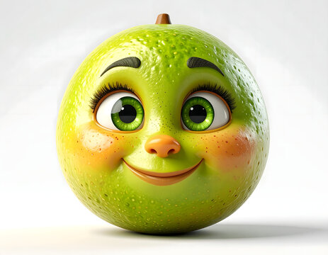Cute 3D Ugli Fruit Mascot with Smiling Face and Green Eyes, Fresh Green Citrus Character, AI Generated Digital Art