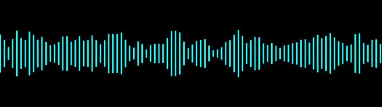 Cyan audio waveform spectrum moving animation on black background. Sound wave pattern audio visual waveform. Motion graphics of music bar concept
