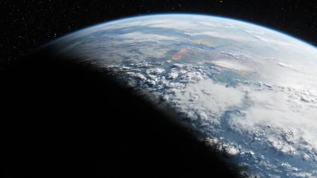 Stunning View of Earth from Space with Clouds and Stars.