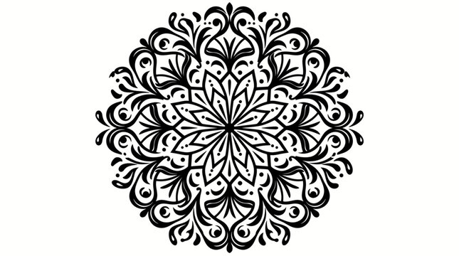 Ornate Black Floral Mandala Design Element for Decoration and Wellness on Isolated White Background