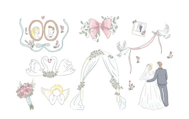 Obraz premium Wedding Elements Set Hand Drawn