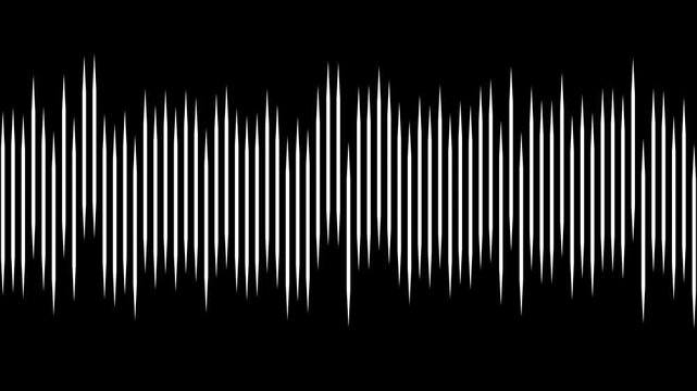 Dynamic audio waveform visualization, pulsing digital sound frequency animation on black background, for music media