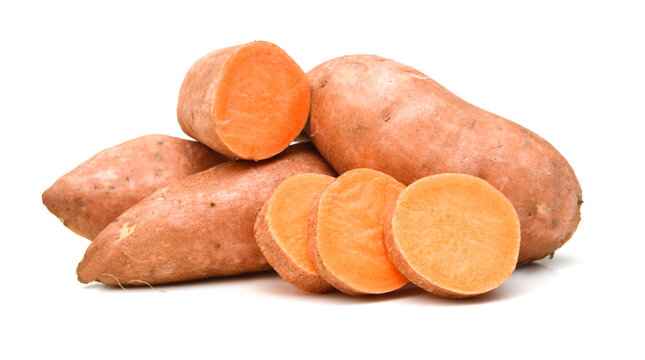 Sweet potatoes on white background