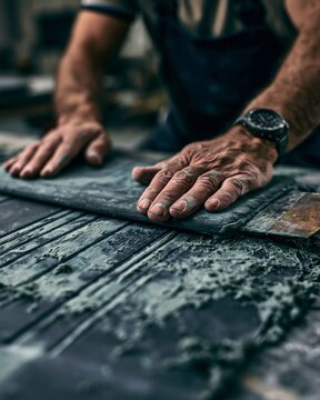Medium shot of hands shaping SMC composite panels highlighting the process of molding lightweight durable exterior automotive parts with precision and care.