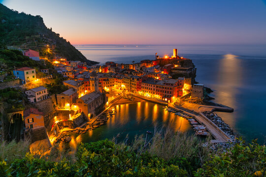 Blue Hour Lights Over Vernazza, Cinque Terre