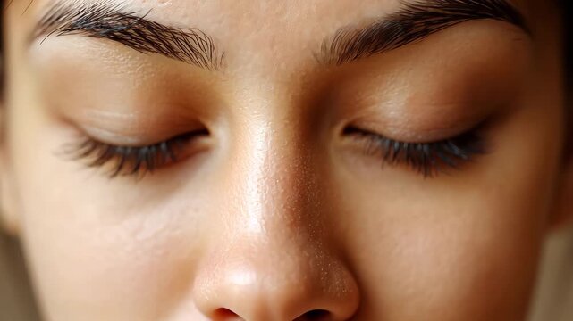 Calming sequence of closed eyes in relaxation and serenity motion
