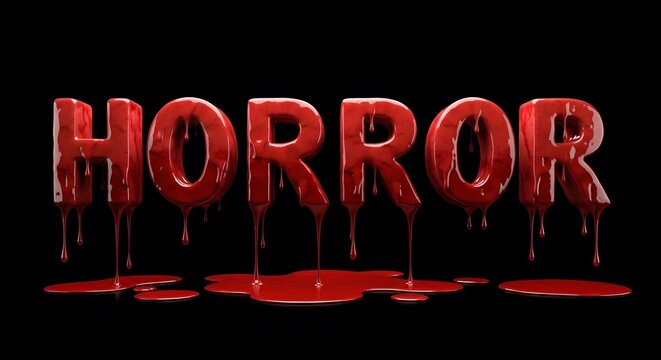 Horror text typography written in dripping blood on black background