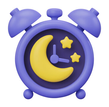Good night concept alarm clock with yellow moon 3D element