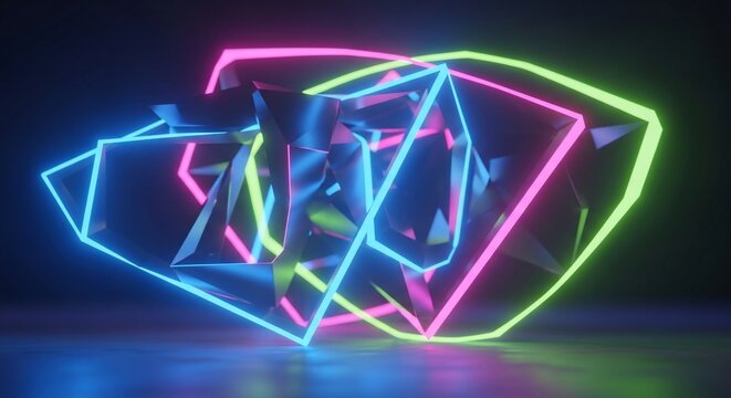 Abstract geometric neon light composition