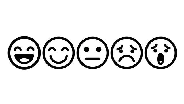 customer satisfaction emotion scale showing a range of emoji faces as feedback icons for user experience and business ratings
