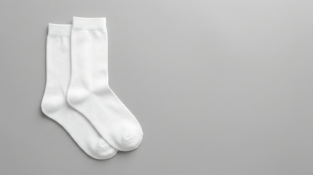 Blank pair of white cotton socks for apparel mockup display fashion branding textile template clothing design layout