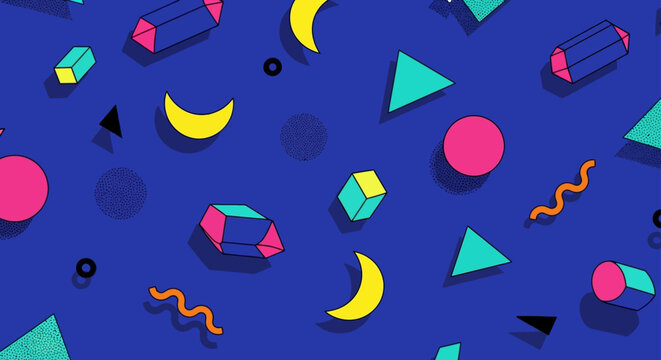abstract 80s memphis style geometric shapes and retro patterns background
