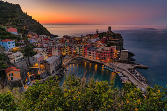 Sunset Over Vernazza Harbor, Cinque Terre