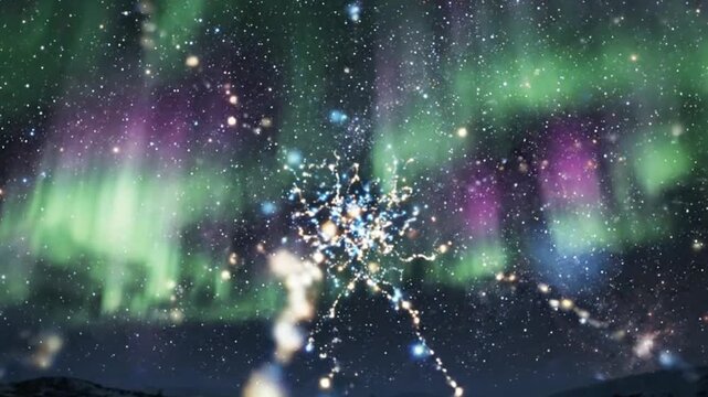 Cosmic Aurora Borealis with Star Cluster, Galaxy Concept Art