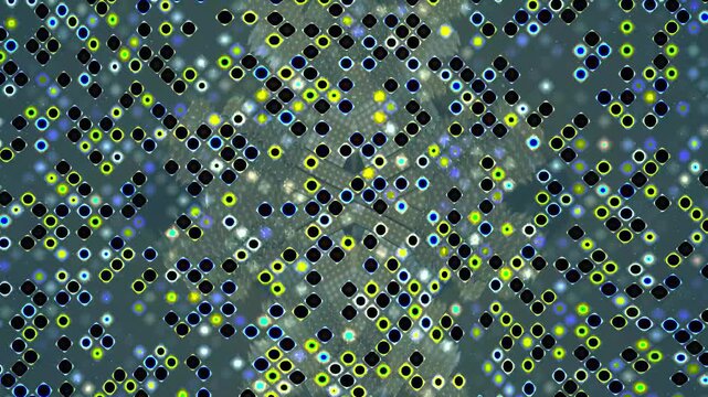 Abstract digital pattern with geometric shapes and glowing dots an intricate