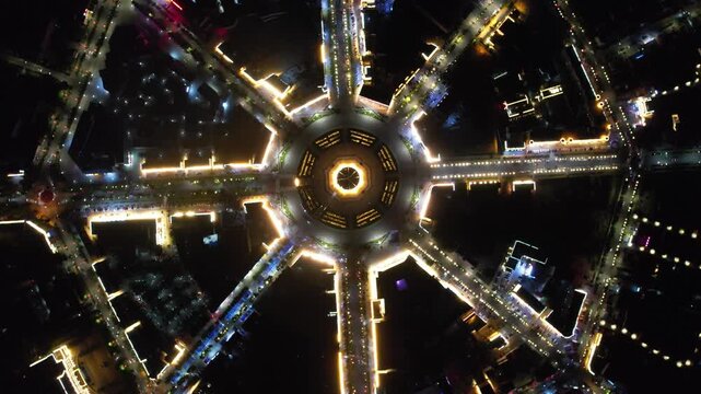 Aerial Drone  Night Raw Footage of Tekes Bagua City, Xinjiang, China