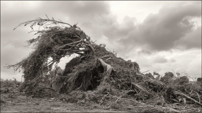 Uprooted trees and shredded vegetation evidence of violent storm winds and their destructive power