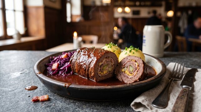 Traditional German Beef Rouladen with Rich Red Wine Gravy