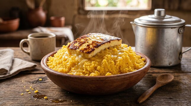 Traditional Northeastern Brazilian Cuscuz with Butter and Coalho Cheese