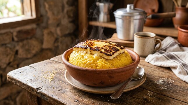 Traditional Northeastern Brazilian Cuscuz with Butter and Coalho Cheese