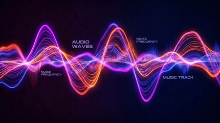 Fototapeta premium Neon Sound Waves Motion Background Abstract | Purple Orange Blue Audio Noise Frequency | Music Track Voice Recording Spectrum | Futuristic Sound Commercial Loop