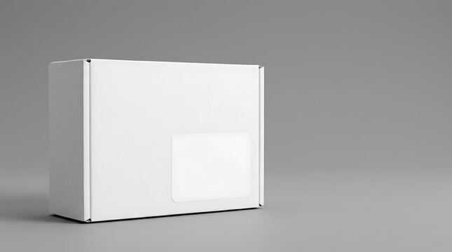 Blank white cardboard shipping box with empty return label mockup for ecommerce logistics delivery and distribution branding