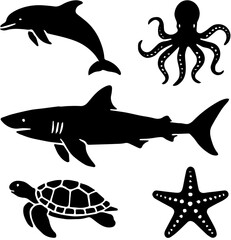 Fototapeta premium ocean creatures black silhouettes
