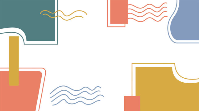 Abstract geometric shapes with wavy lines and pastel color palette, modern design background for graphic elements